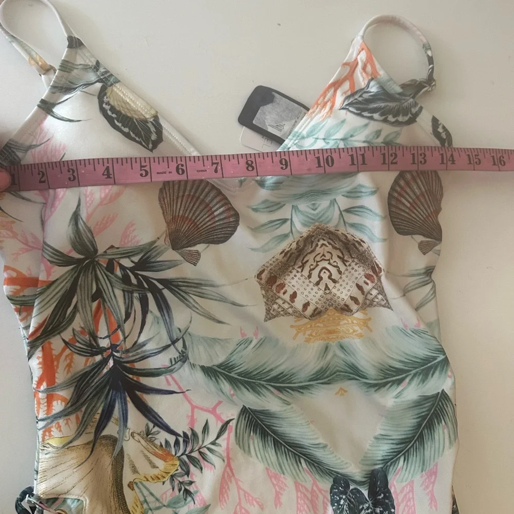 RACHEL Racheal Roy Seashell PalmTree Small LaceUp Sides One Piece Swimsuit NWT L